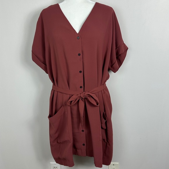 Frank & Oak Belted V-Neck Shift Dress Pockets Womens Size XL Style 2510169 Boho - Picture 15 of 16